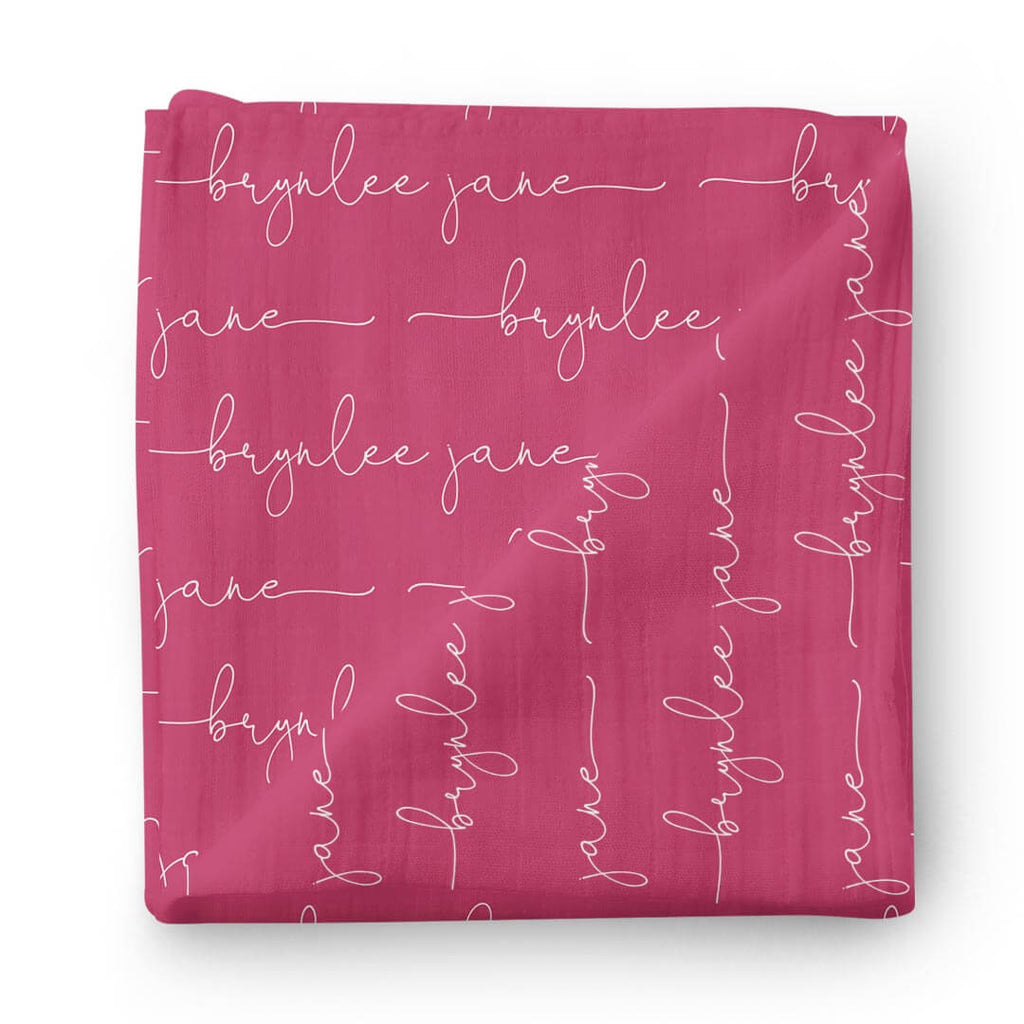 Personalized Fuchsia Baby Name Swaddle Blanket - Script