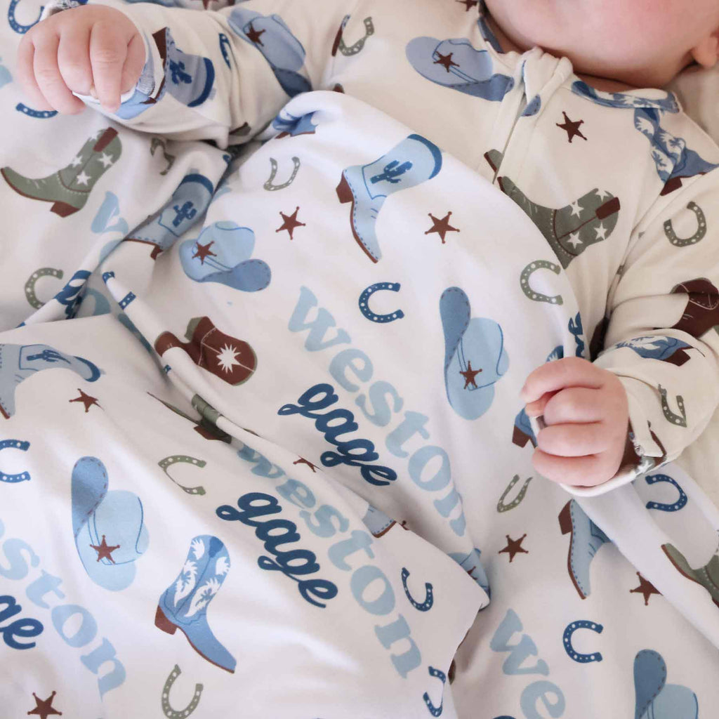 Boot Scootin' Personalized Swaddle Blanket