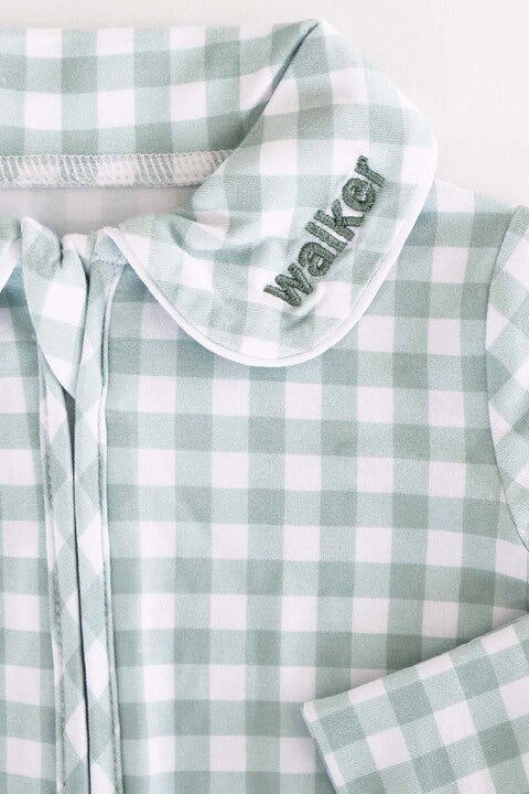 Peter Pan Collar Zipper Footie | Moss Gingham