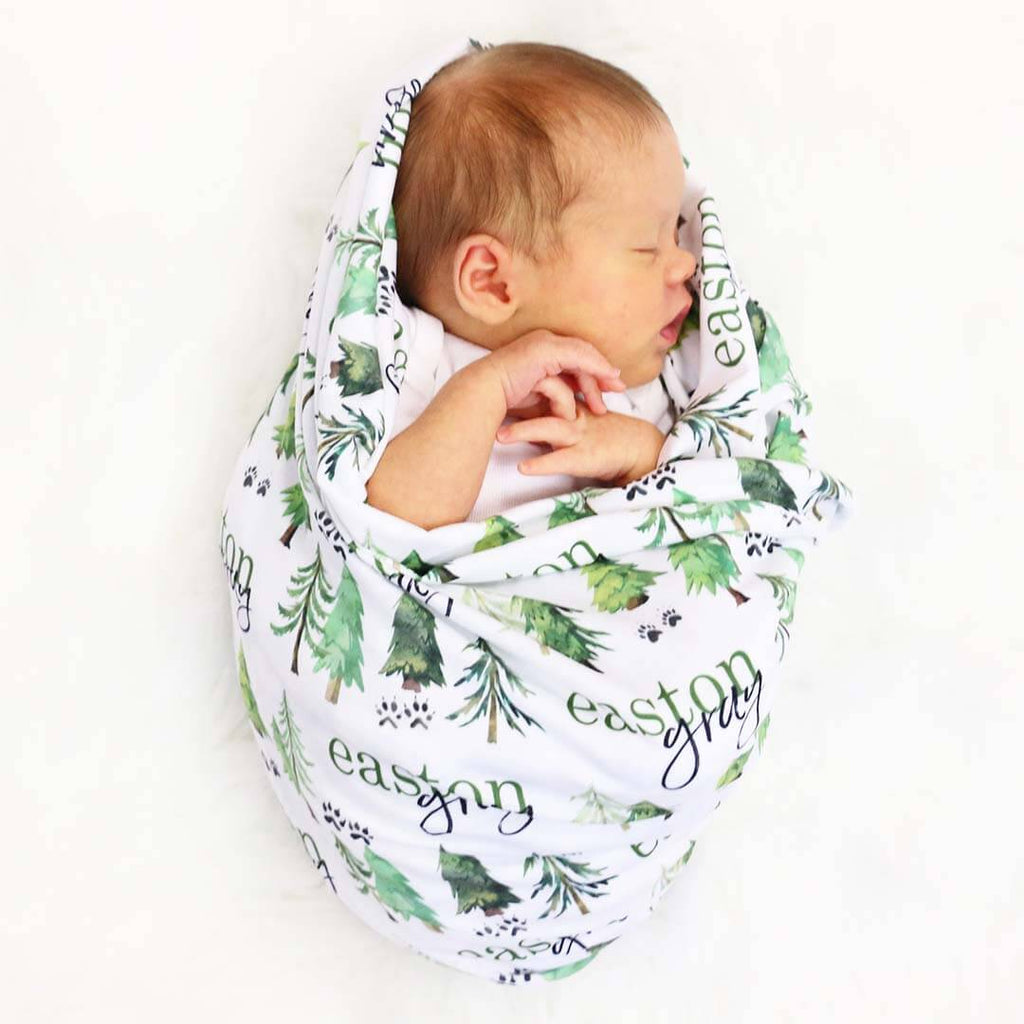Woodland Trees Personalized Baby Name Swaddle Blanket