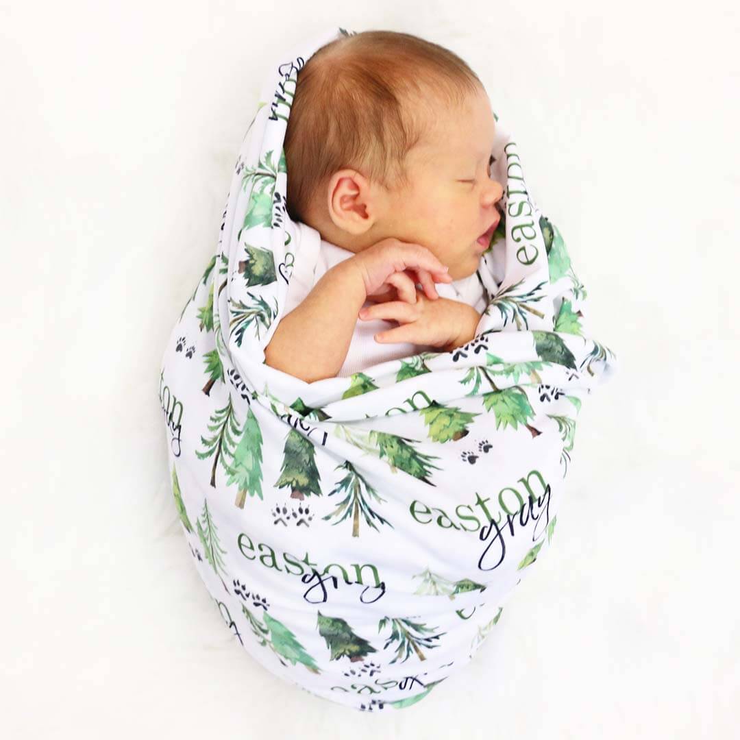 Woodland Trees Personalized Baby Name Swaddle Blanket