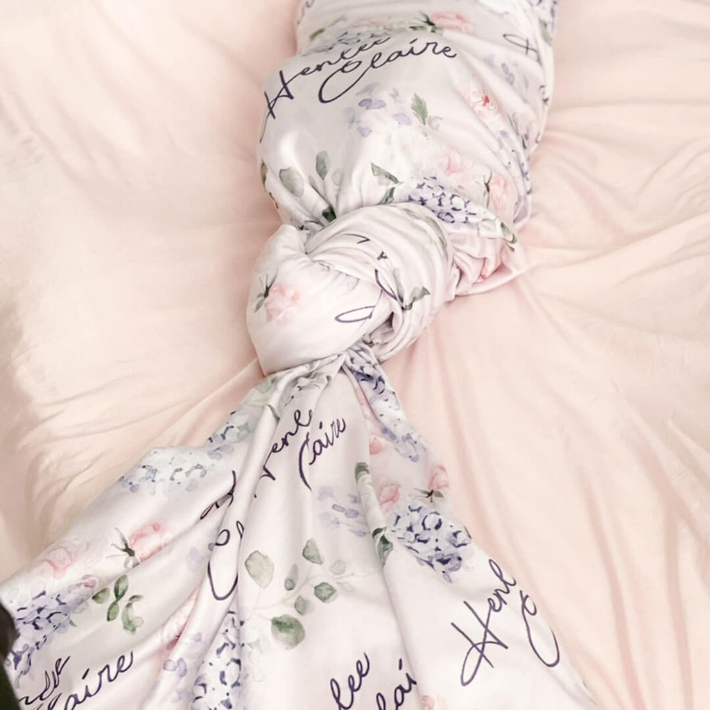 Henlee's Hydrangea Personalized Baby Name Swaddle