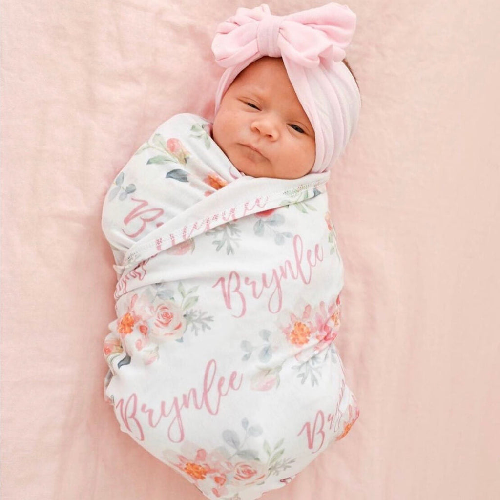 Ella's Dusty Rose Personalized Baby Name Swaddle Blanket