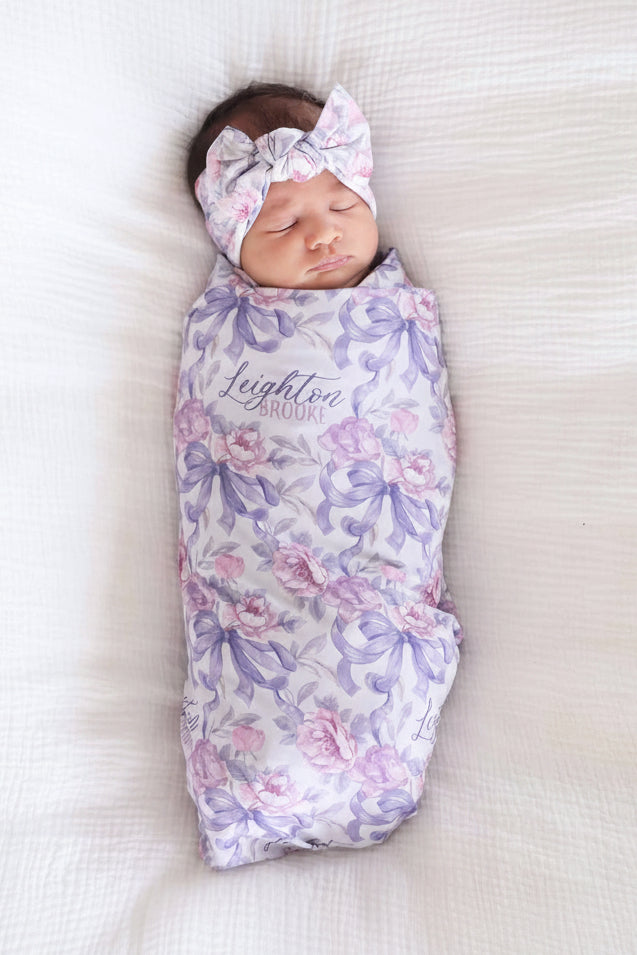 Leighton's Lavender Personalized Swaddle Blanket