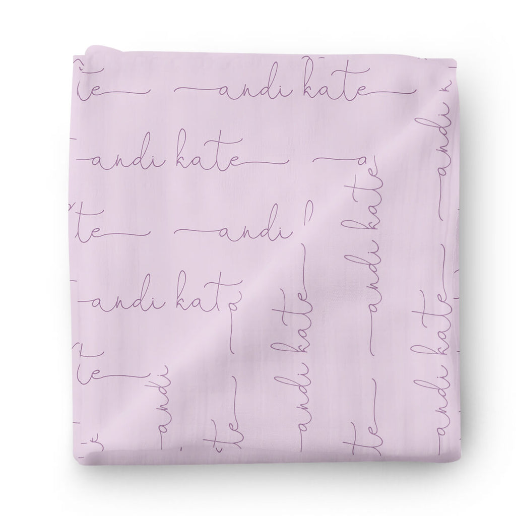 Personalized Light Lavender Baby Name Swaddle Blanket - Script