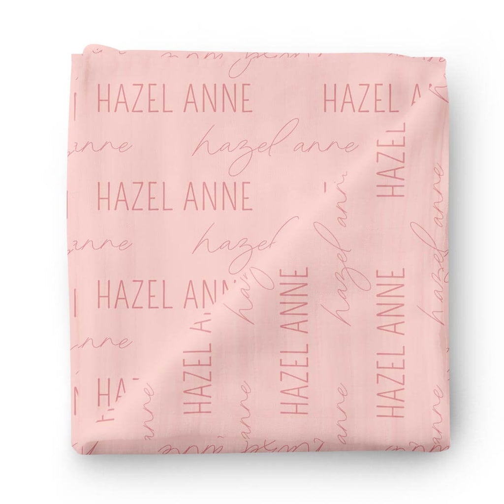 Personalized Light Rose on Pink Baby Name Swaddle Blanket - Block & Script
