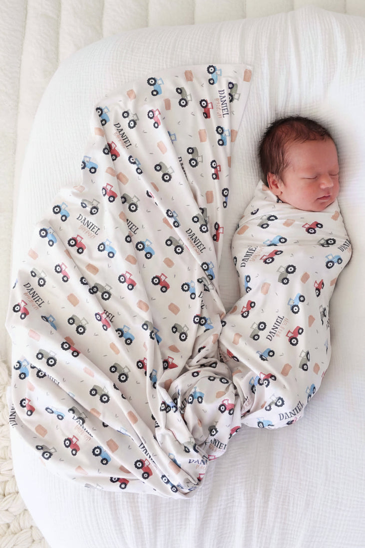 Little Farmer Personalized Swaddle Blanket