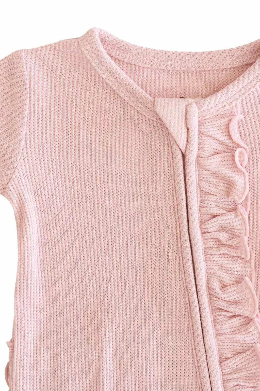 Embroidered Bamboo Waffle Zipper Ruffle Footie | Lotus