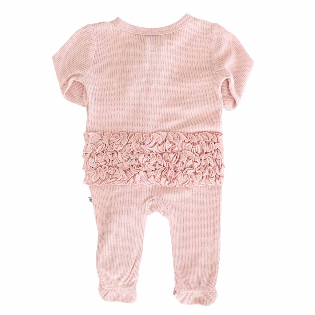 Embroidered Bamboo Waffle Zipper Ruffle Footie | Lotus