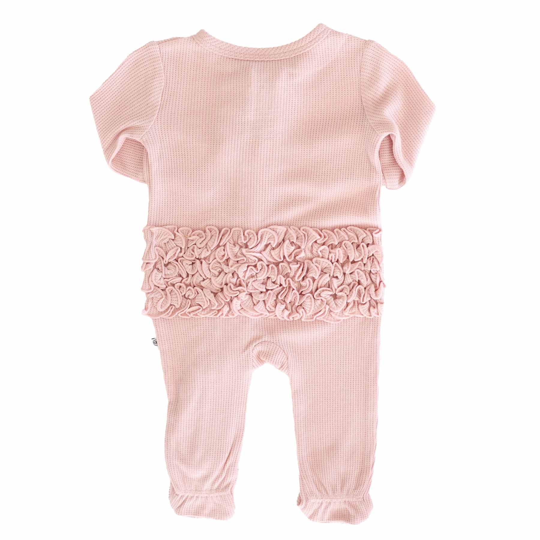 Embroidered Bamboo Waffle Zipper Ruffle Footie | Lotus