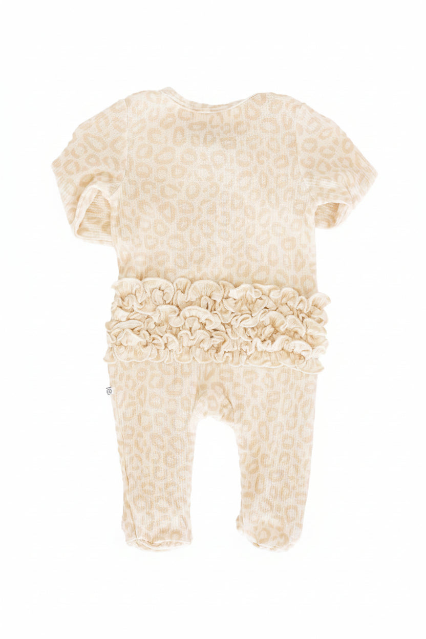 Lovely Leopard Bamboo Waffle Ruffle Zipper Footie