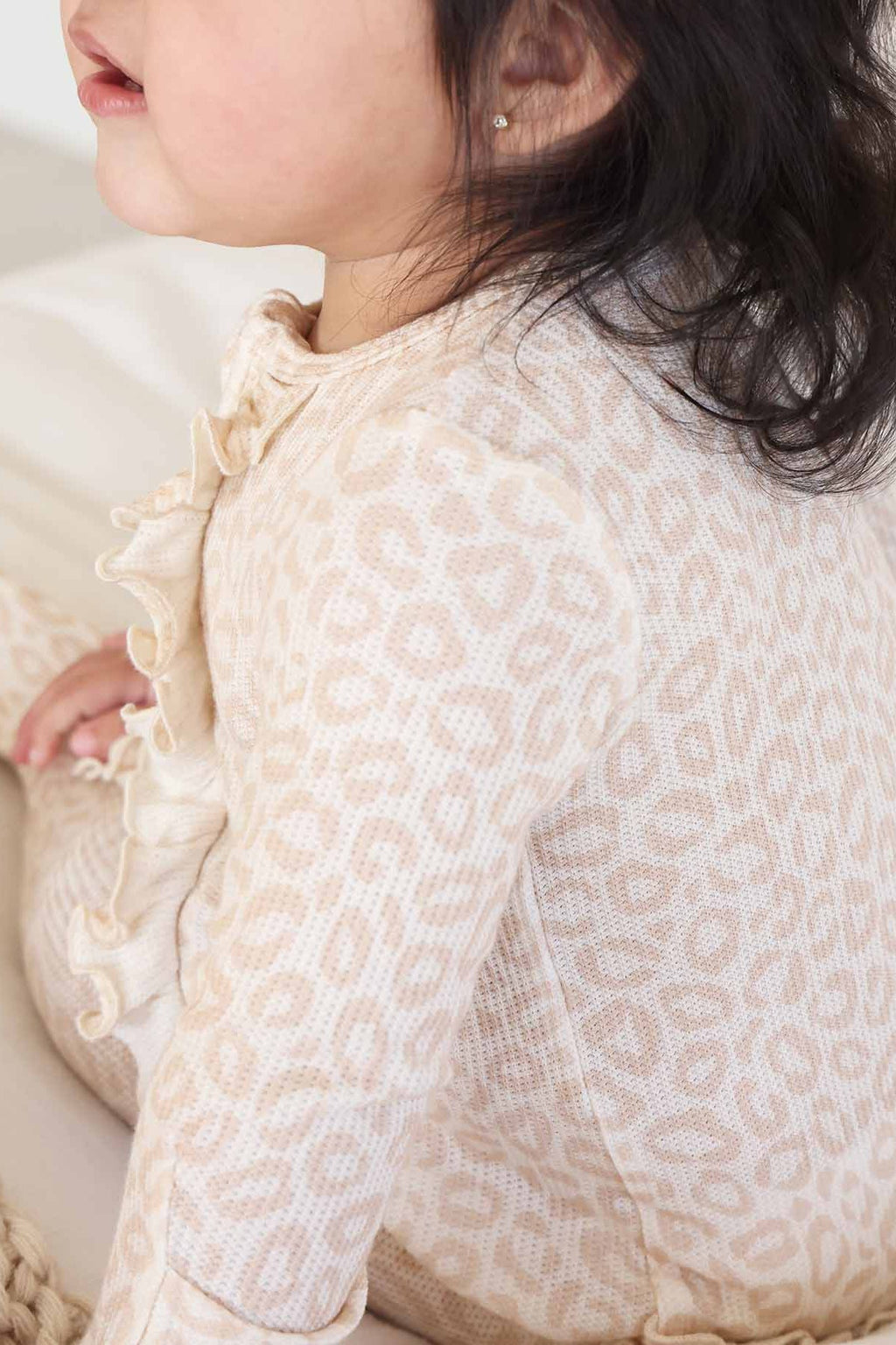 Lovely Leopard Bamboo Waffle Ruffle Zipper Footie