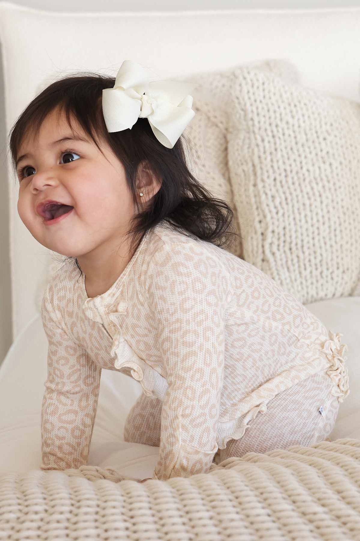 Lovely Leopard Bamboo Waffle Ruffle Zipper Footie