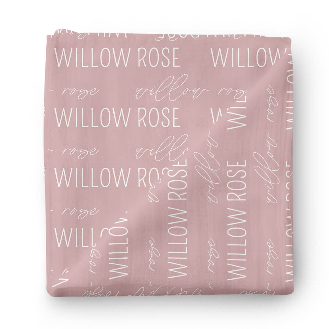 Personalized Mauve Baby Name Swaddle Blanket - Block & Script