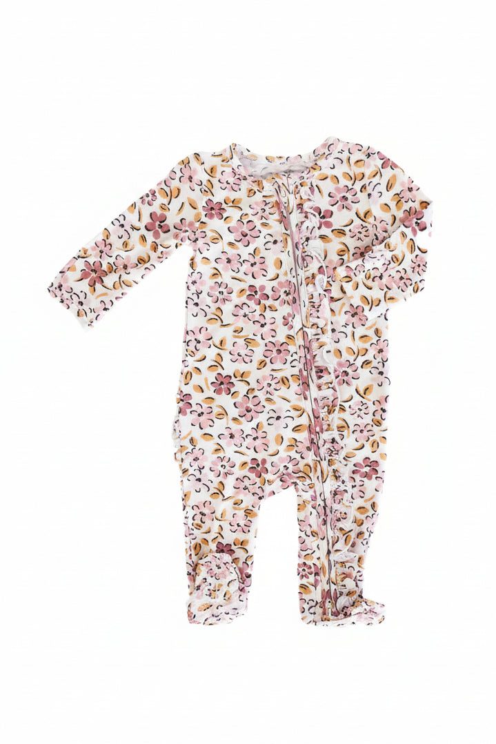 Mauvelous Meadow Ruffle Zipper Footie