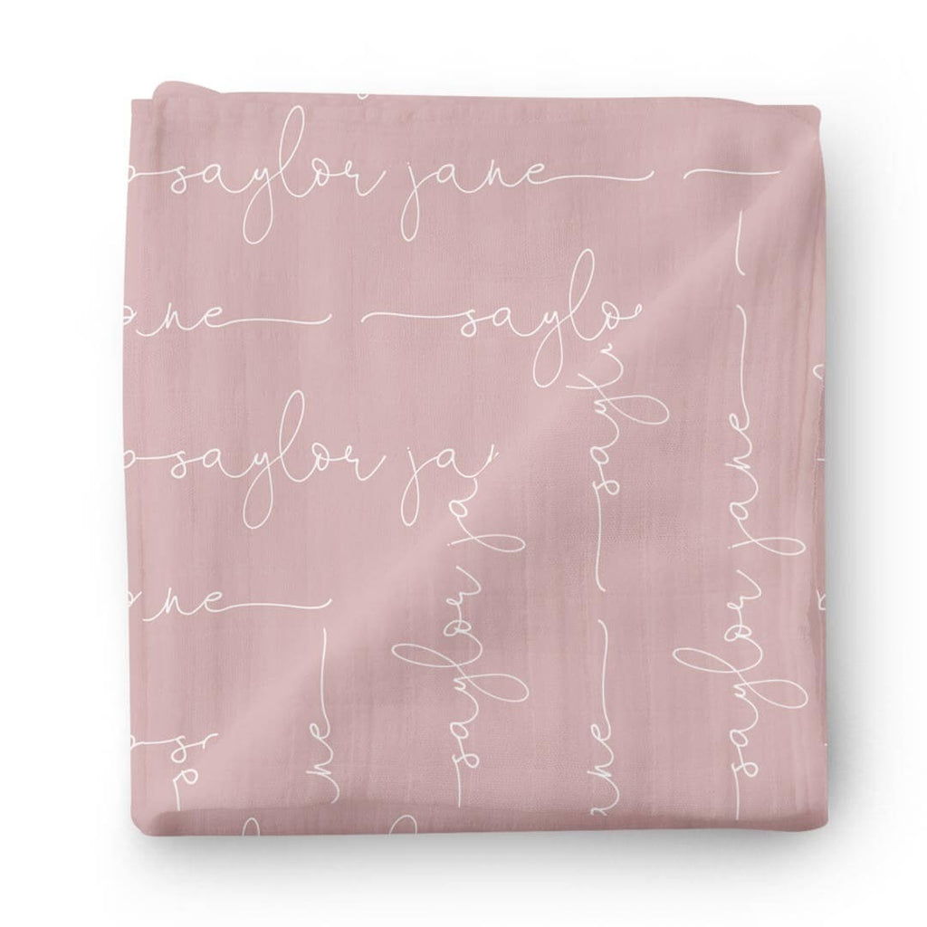 Personalized Mauve Baby Name Swaddle Blanket - Script