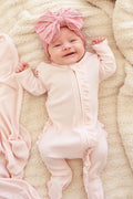 Pearl Pink Bamboo Waffle Ruffle Zipper Footie