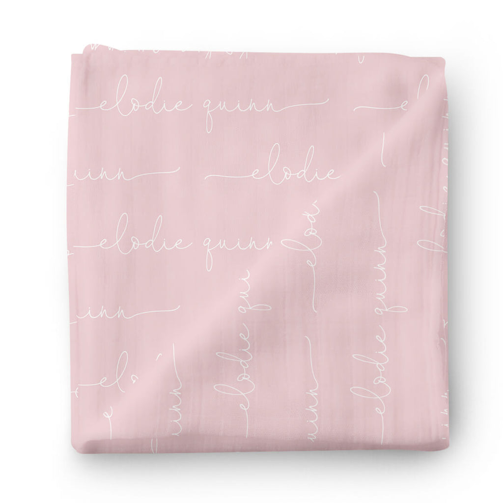 Personalized Petal Pink Baby Name Swaddle Blanket - Script