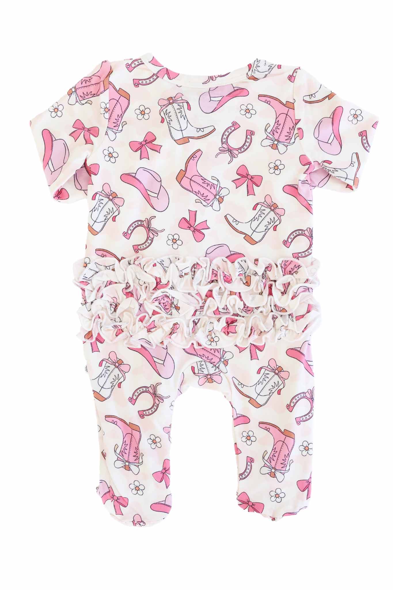 Rodeo Dreams Ruffle Zipper Footie | Pink