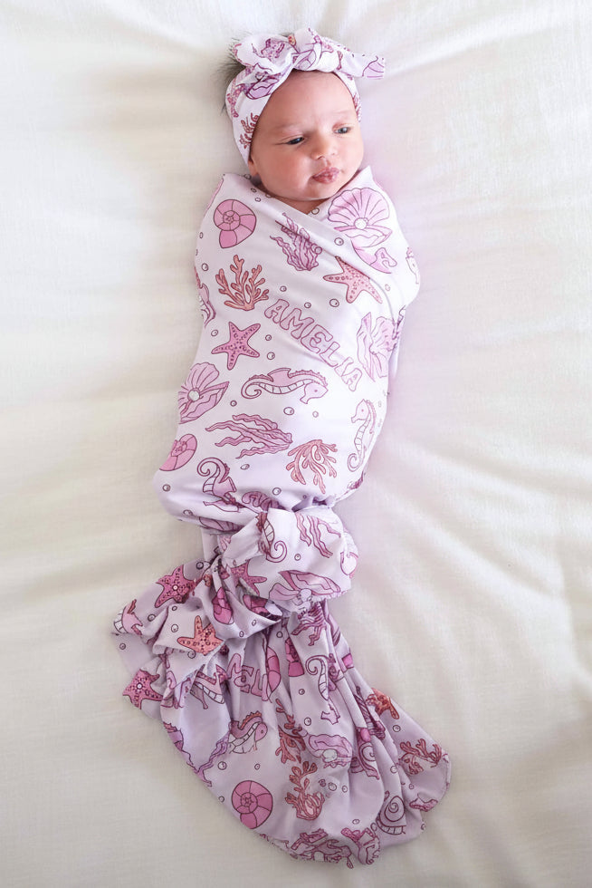 Tiny Tides Personalized Swaddle Blanket | Pink