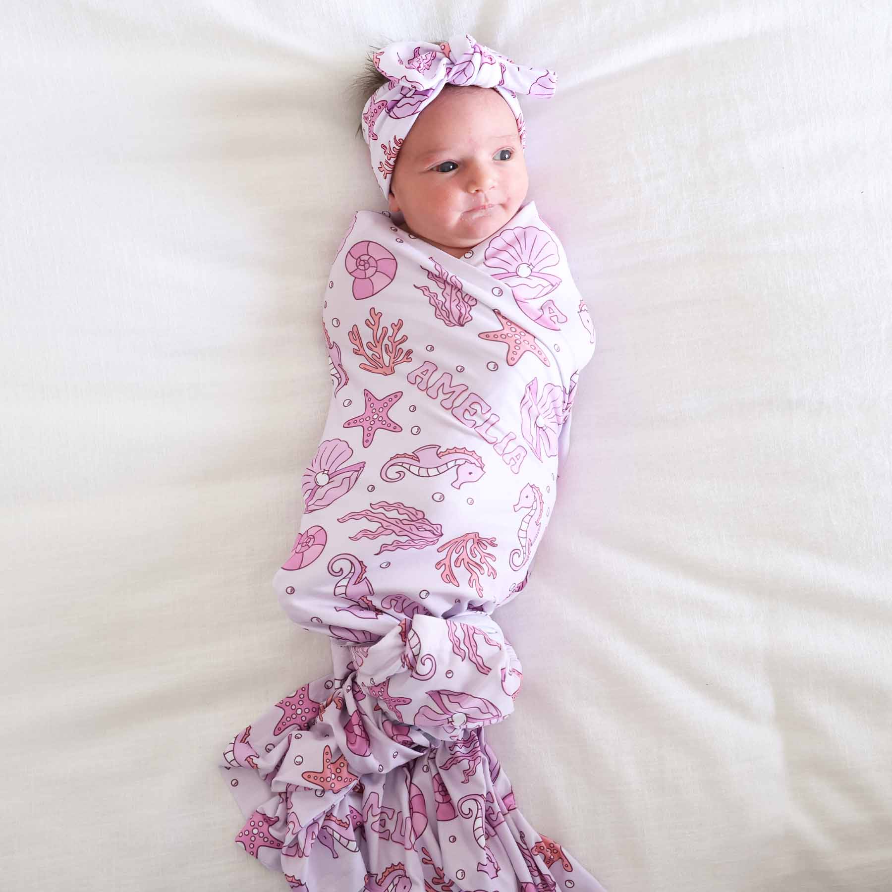 Tiny Tides Personalized Swaddle Blanket | Pink