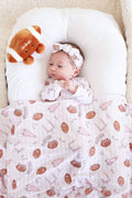 Tiny Touchdowns Personalized Swaddle Blanket | Pink