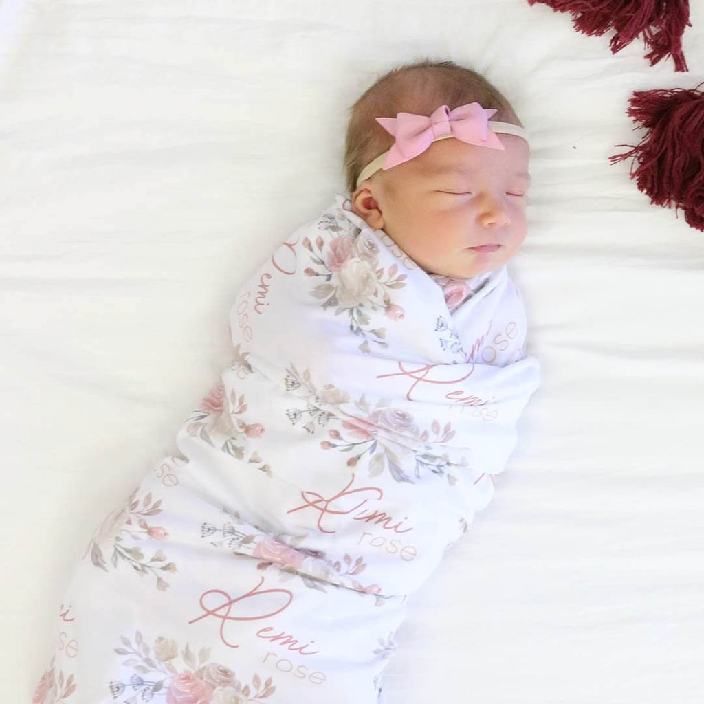Remi's Rose Vines Personalized Baby Name Swaddle Blanket