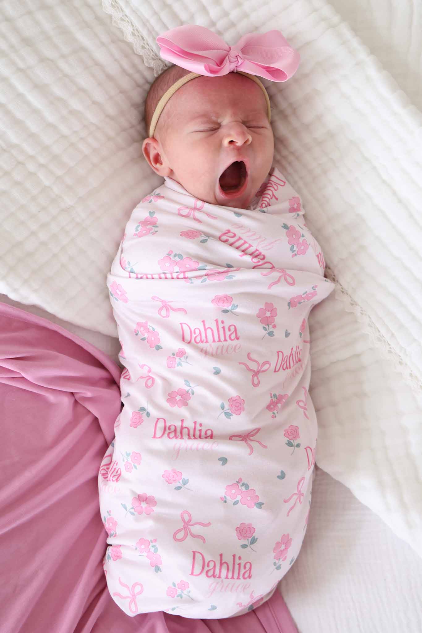 Ribbon & Roses Personalized Swaddle Blanket | Pink