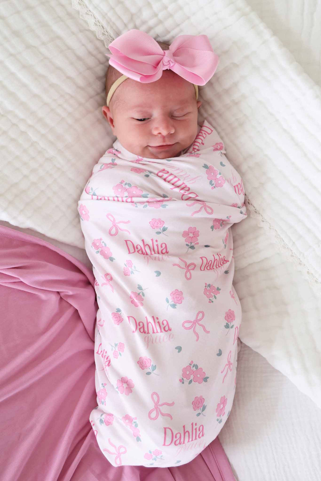 Ribbon & Roses Personalized Swaddle Blanket | Pink