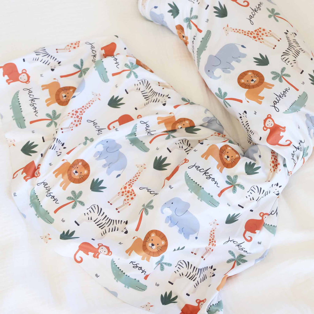 Safari Snuggles Personalized Swaddle Blanket