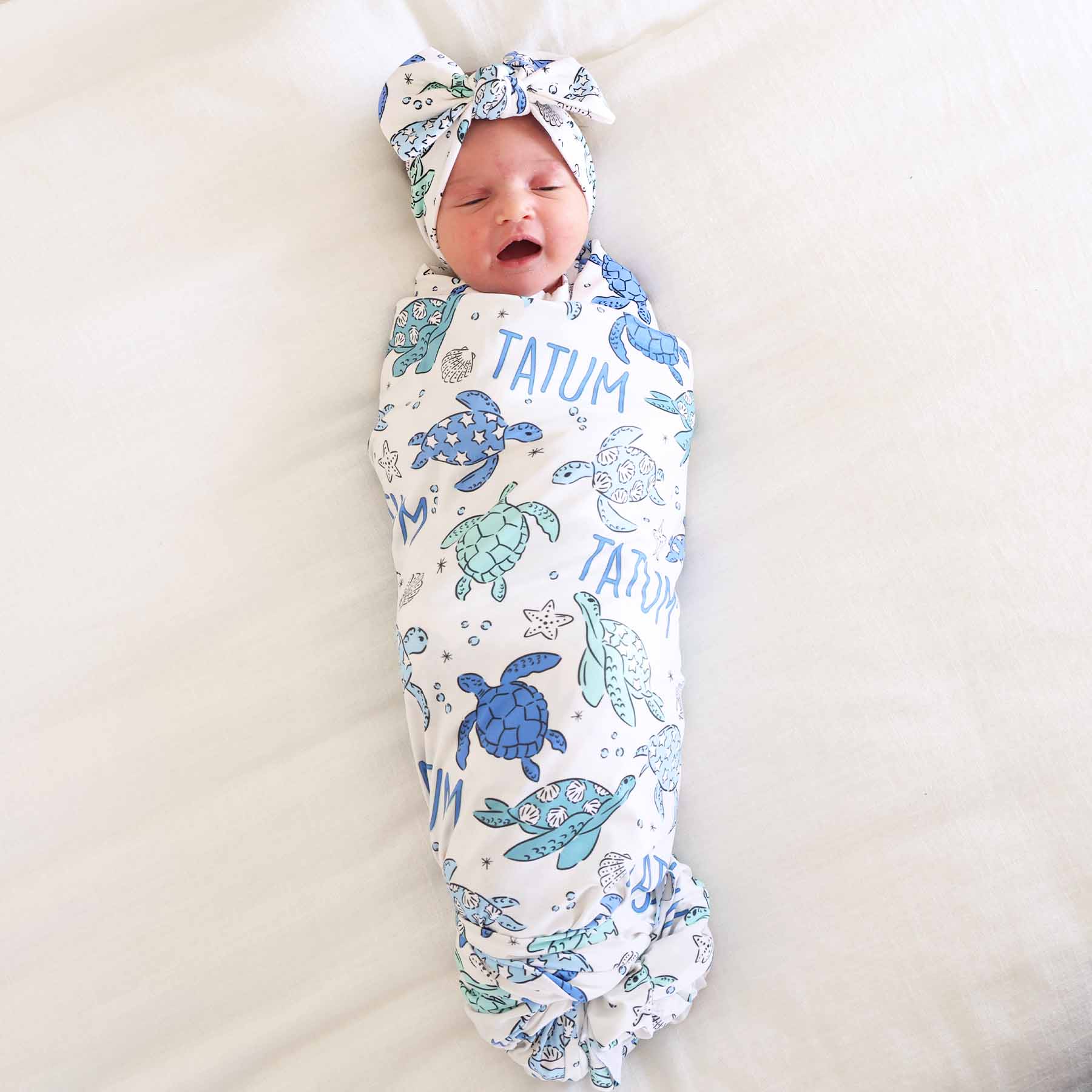 Sea Turtle Splash Personalized Swaddle Blanket