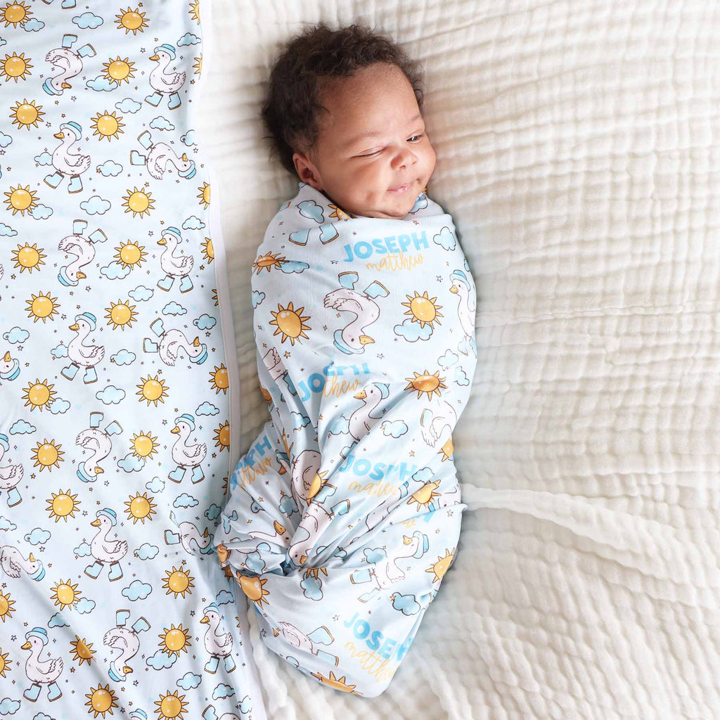 Silly Goose Personalized Swaddle Blanket | Blue