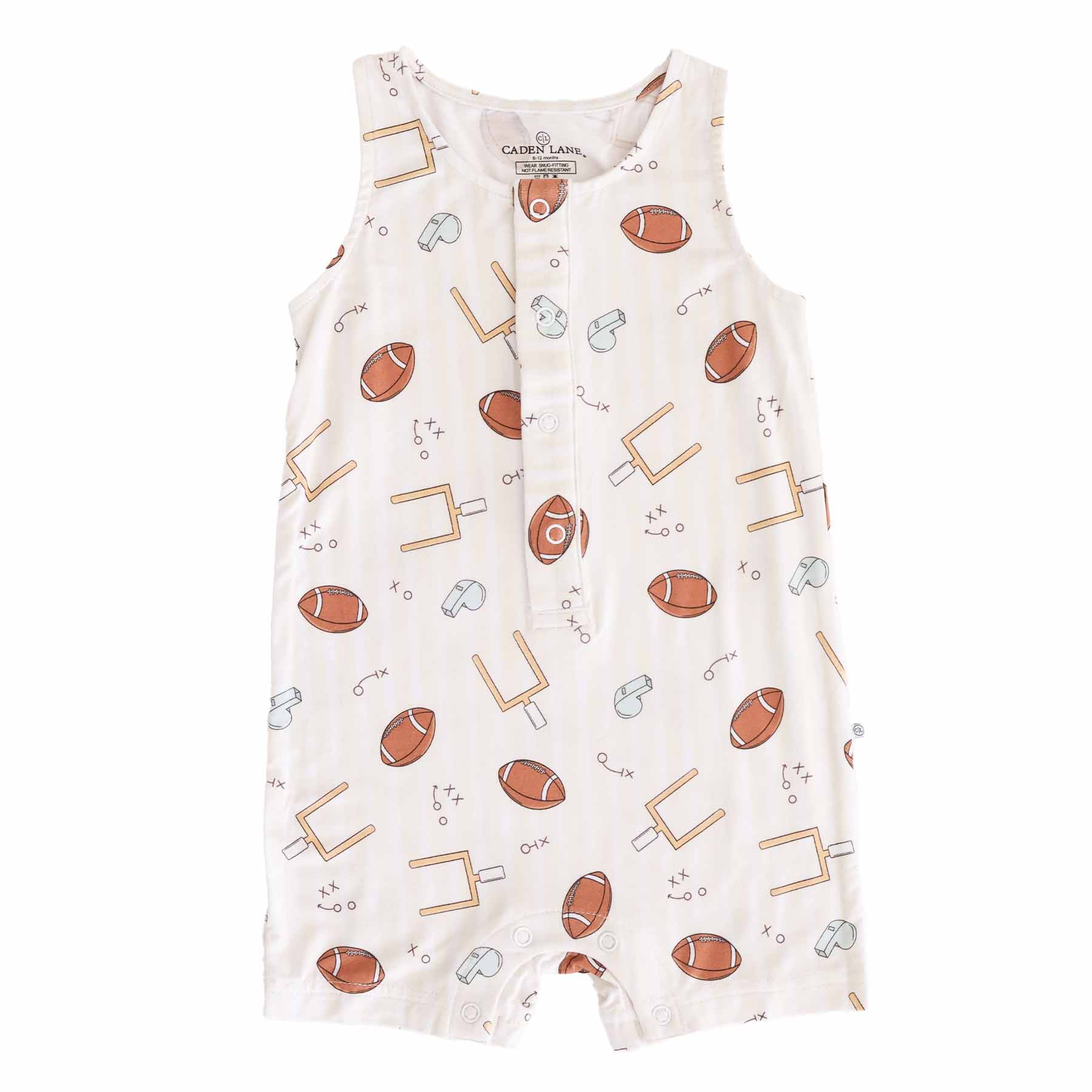 Sleeveless Snap Romper | Tiny Touchdowns Neutral