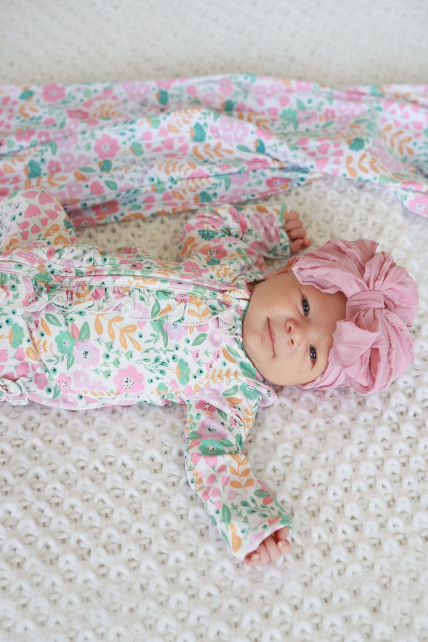 Willow's Whimsy Floral Ruffle Zipper Footie