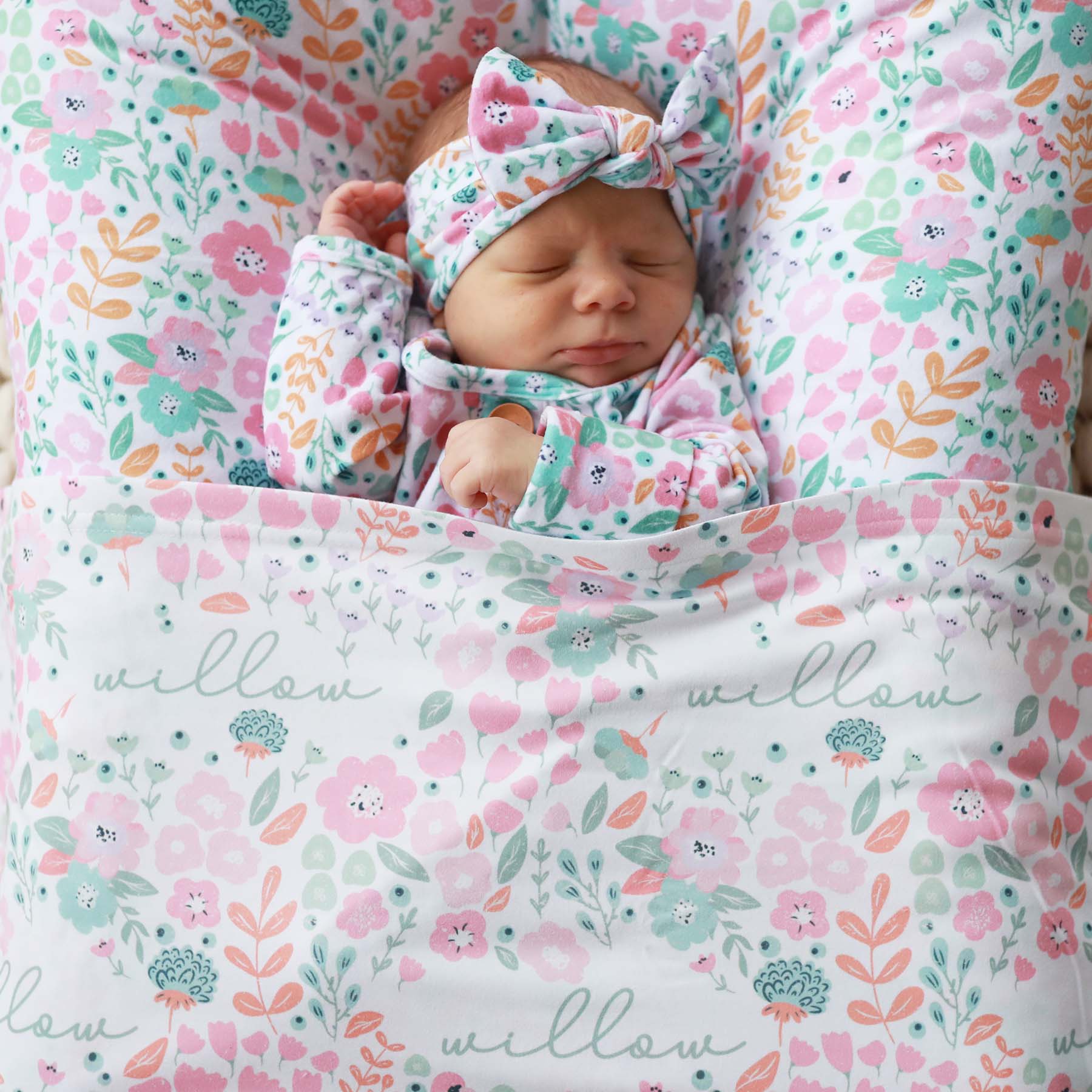 Willow's Whimsy Floral Personalized Swaddle Blanket