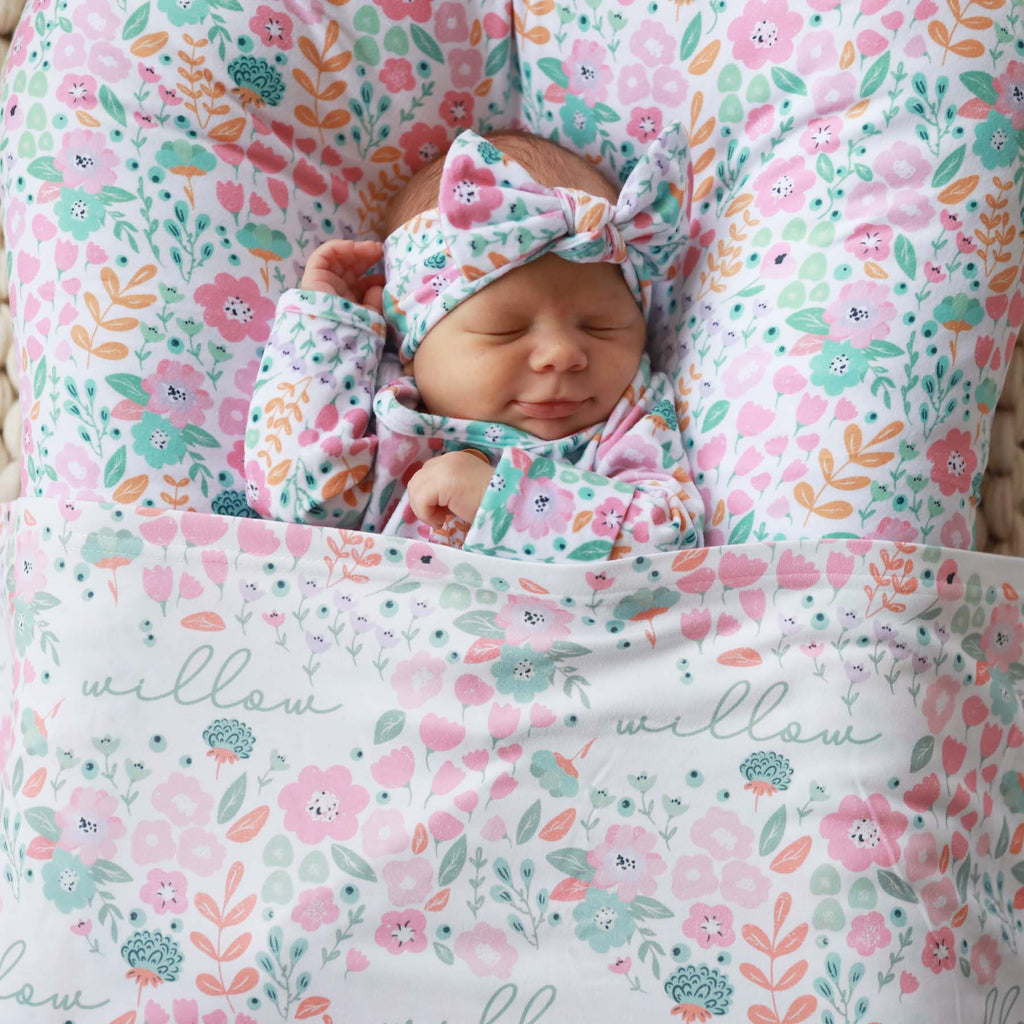 Willow's Whimsy Floral Personalized Swaddle Blanket